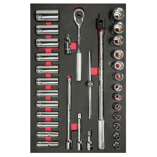 Juego de dados cortos,largos y accesorios cuadro de 1/2" en pulgadas 32 piezas, CH310-C Urrea