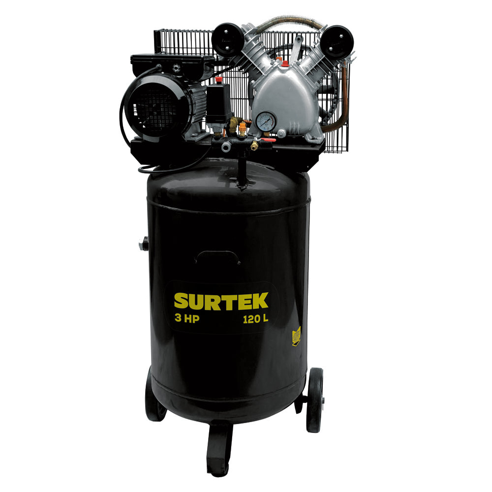 Compresor de aire eléctrico con transmisión de banda vertical 120L, 3HP, 127V Surtek