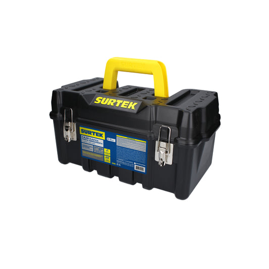 Caja portaherramientas plástica con broches metálicos color negro 17" x 9" x 8" Surtek