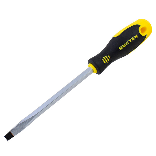 Destornillador con mango bimaterial, punta plana barra cuadrada 1/4" x 4" Surtek