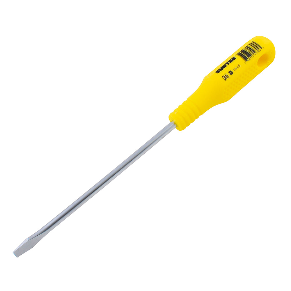 Destornillador con mango amarillo, punta plana barra redonda 1/4" x 6" Surtek