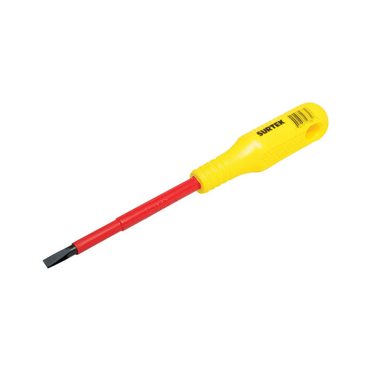 Destornillador con mango amarillo dieléctrico, punta cabinet 1000 V de 1/4" x 6" Surtek