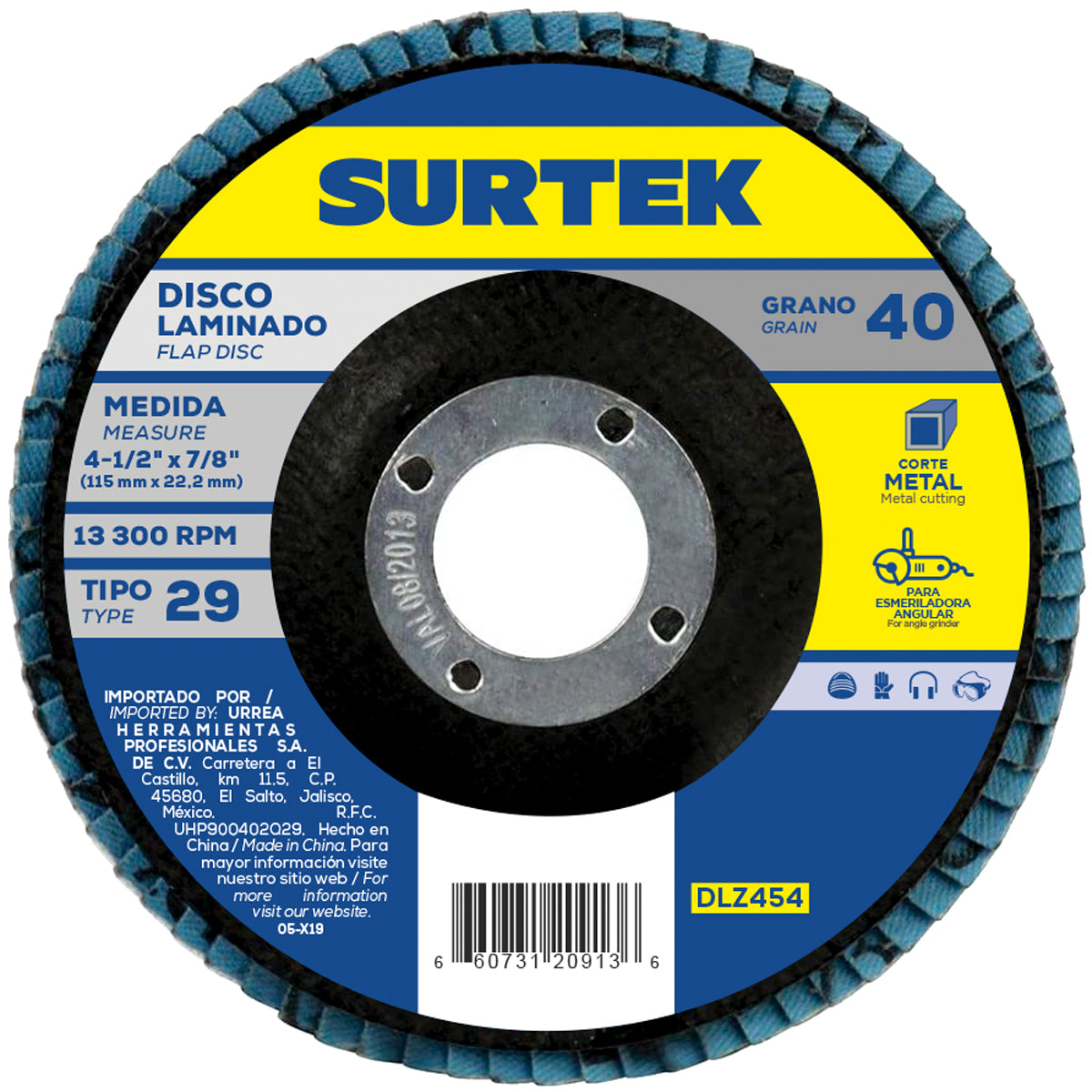 Disco laminado tipo 29 grano 120, 4-1/2" Surtek