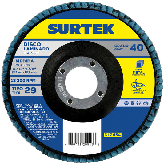 Disco laminado tipo 29 grano 40, 4-1/2" Surtek