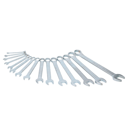 Juego de llaves combinadas satinadas en pulgadas, 12 puntas, 15 piezas en rack Surtek