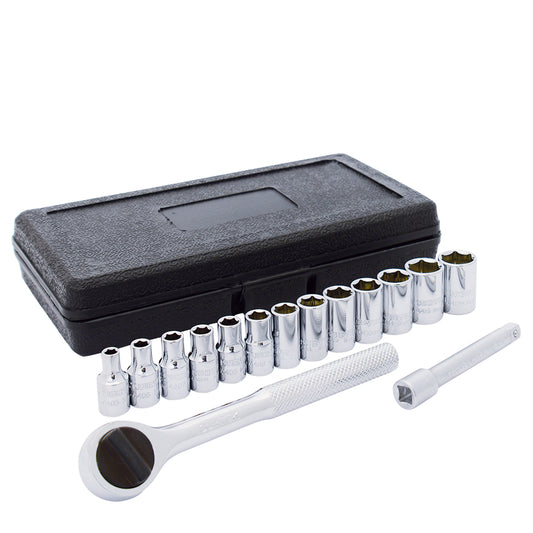 Juego de dados y accesorios cuadro de 1/4" combinado, 15 piezas Surtek