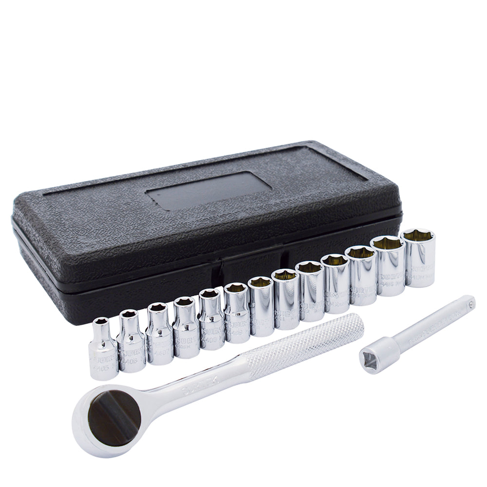 Juego de dados y accesorios cuadro de 1/4" combinado, 15 piezas Surtek