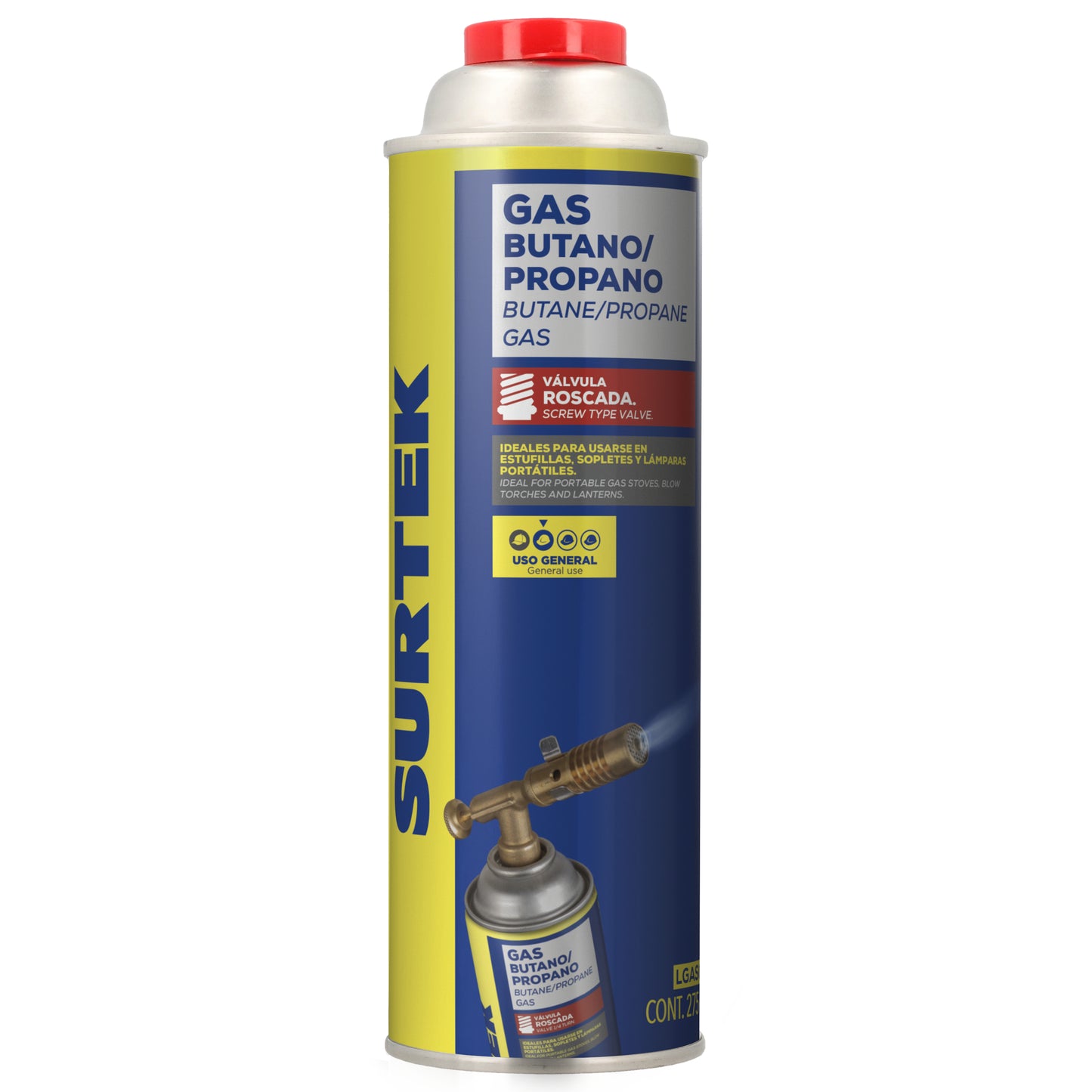 Lata de gas butano/propano con válvula roscada 275 g Surtek
