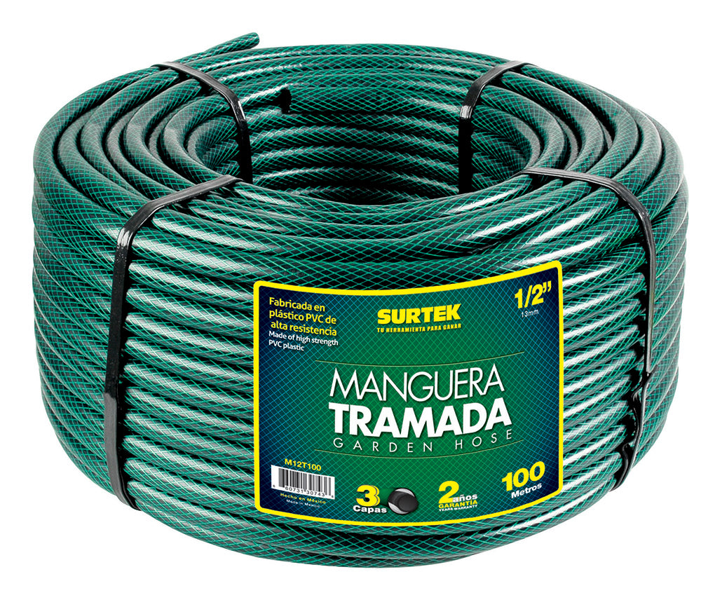 Manguera para jardín tramada verde en rollo 5/8", 100 m Surtek