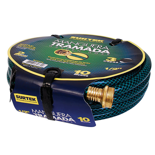 Manguera para jardín tramada verde con conector metálico 5/8", 25 m Surtek