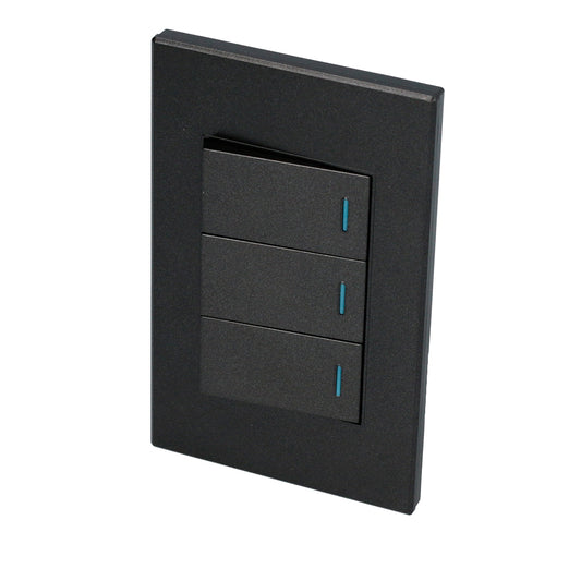 Placa 3 Interruptor 1/3, línea Premium, color negro Surtek