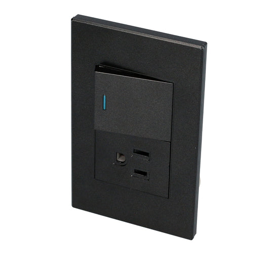 Placa 1 Interruptor 1 contacto 1/2, línea Premium, color negro Surtek