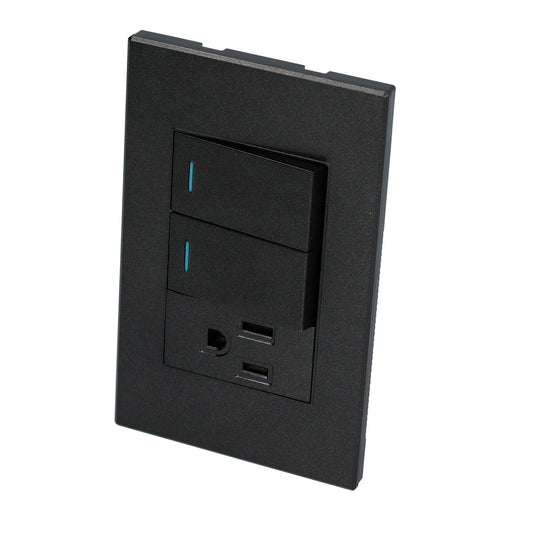 Placa 2 Interruptor 1 contacto 1/3, línea Premium, color negro Surtek