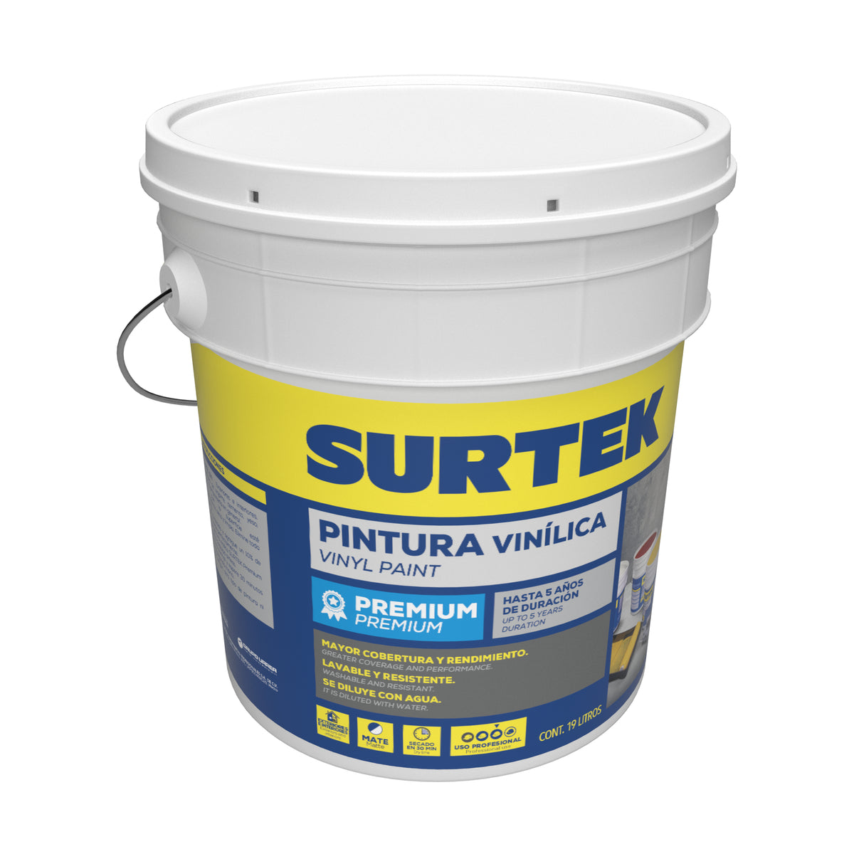 Cubeta de pintura vinílica premium 19 Lt color negro Surtek