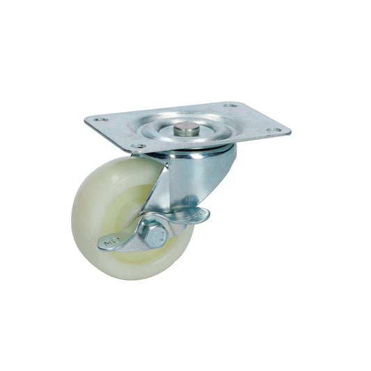 Rodaja de polipropileno blanca giratoria con freno 3" Surtek