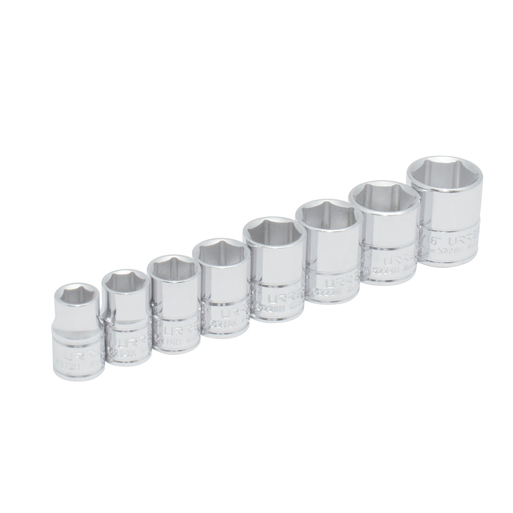 Juego de dados cuadro de 3/8", 6 puntas, en pulgadas, 8 piezas Urrea
