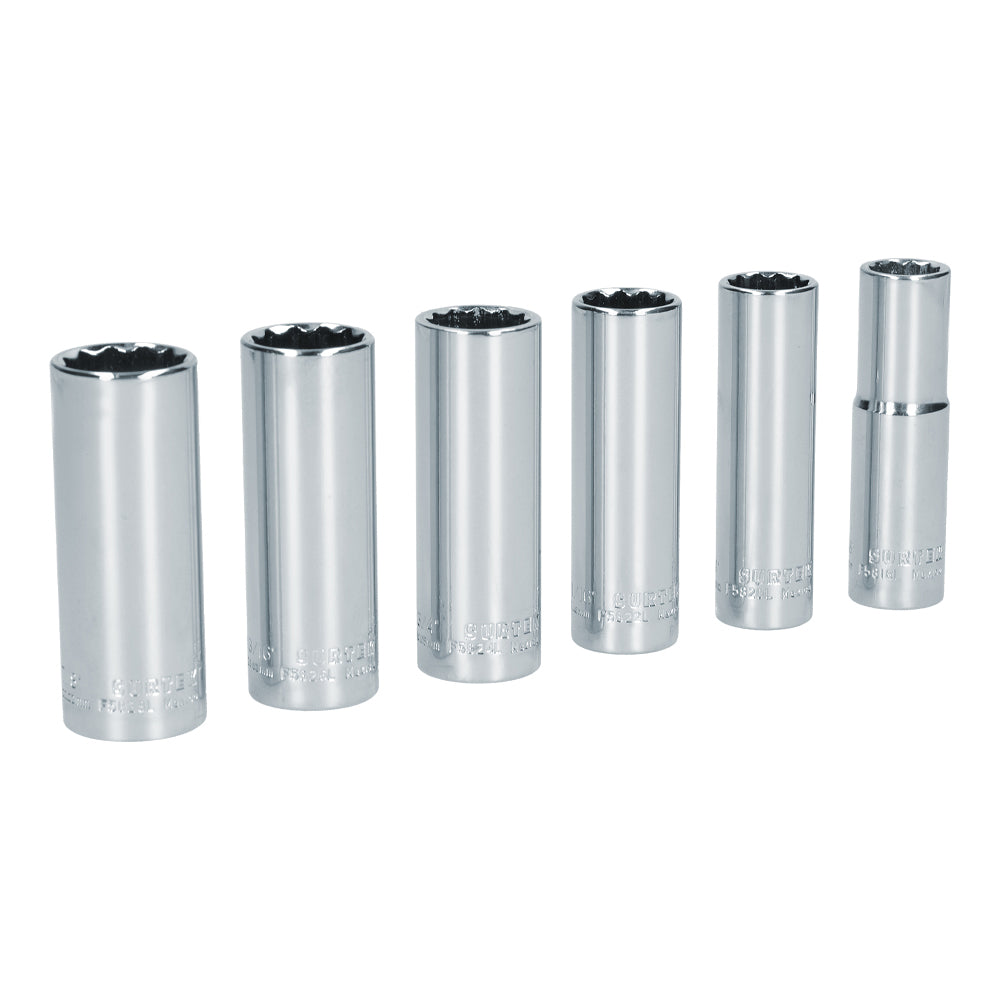 Juego de dados largos cuadro de 1/2" 12 puntas, en pulgadas, 6 piezas Surtek