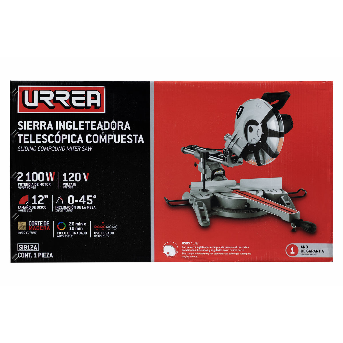 Sierra de inglete telescópica 12" 2100 W Urrea