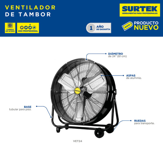 Ventilador de tambor 2 velocidades, 24" Surtek